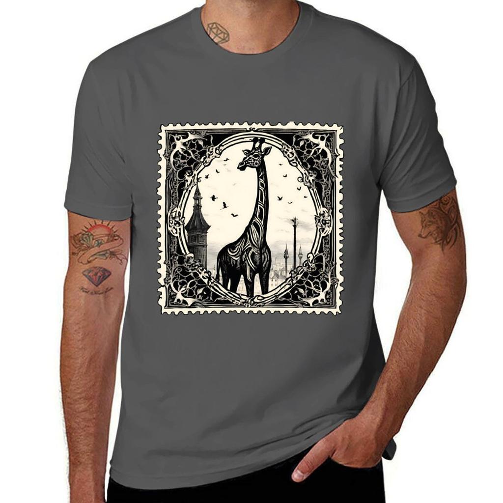 Golden Age Giraffe Retro Stamp Masterpiece Tshirt Industrial Work Tee Shirt Tshirt