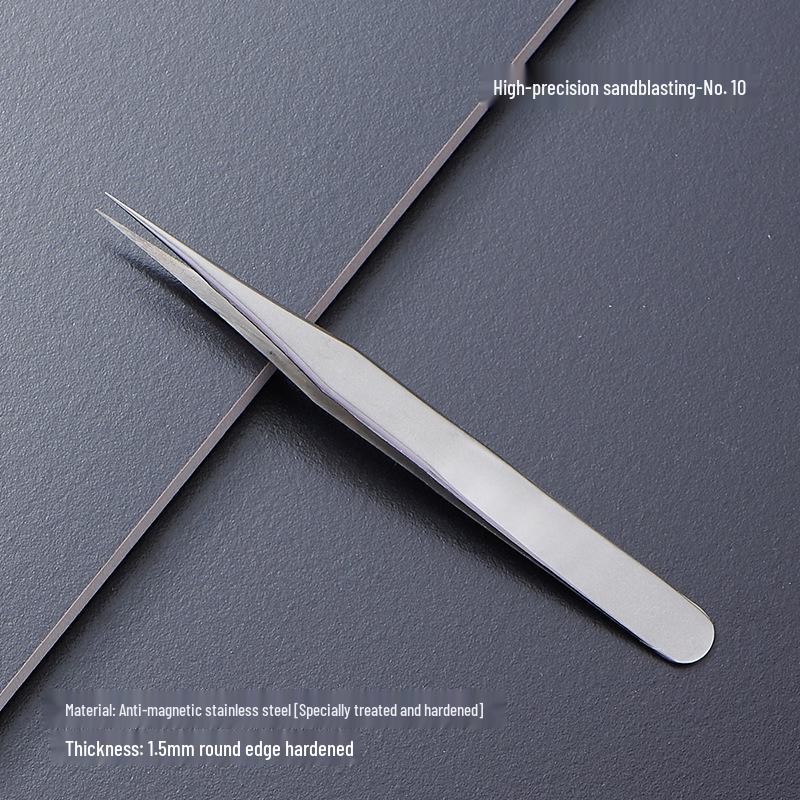 Black Anti-Static Stainless Steel Curved Tip Tweezers Set for Nail Art, Journaling, and Repairs