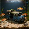 Aquarium Ornament Shaped Like Car Wreckage, Featuring Hiding Holes For Fish And Shrimp, Aquarium Decorations, And Aquascaping.