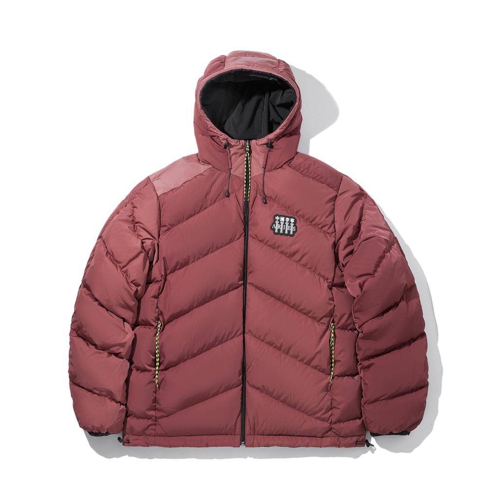 Li Ning Down Jackets Men's Black All Over Print/Red All Over Print Hooded Moderate AYMV527-3