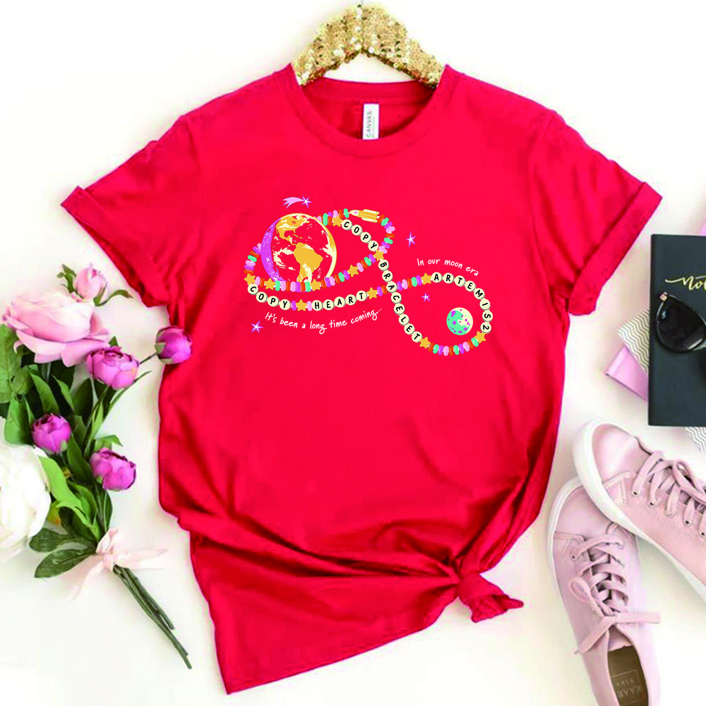 Vintage Kopi Hjerte T-shirt Kopi Armbånd T-shirt Artemis II Mission Skjorter Rum T-shirts Unisex Korte Ærmer Afslappede Toppe Fans Gaver