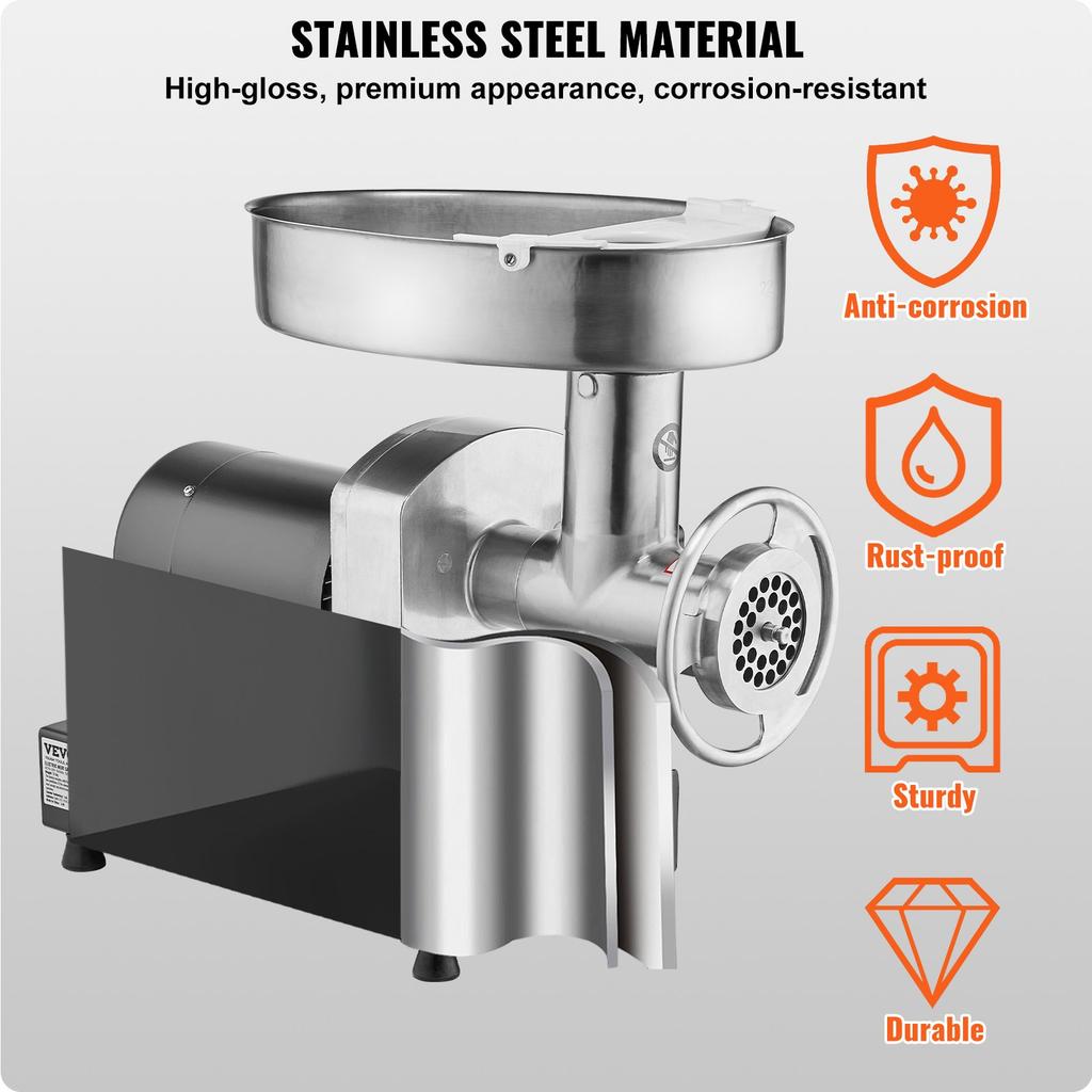 VEVOR Meat Grinder, 6 Lbs/Min Capacity Electric Meat Grinders with Blade, Grinding Plate, Sausage Maker