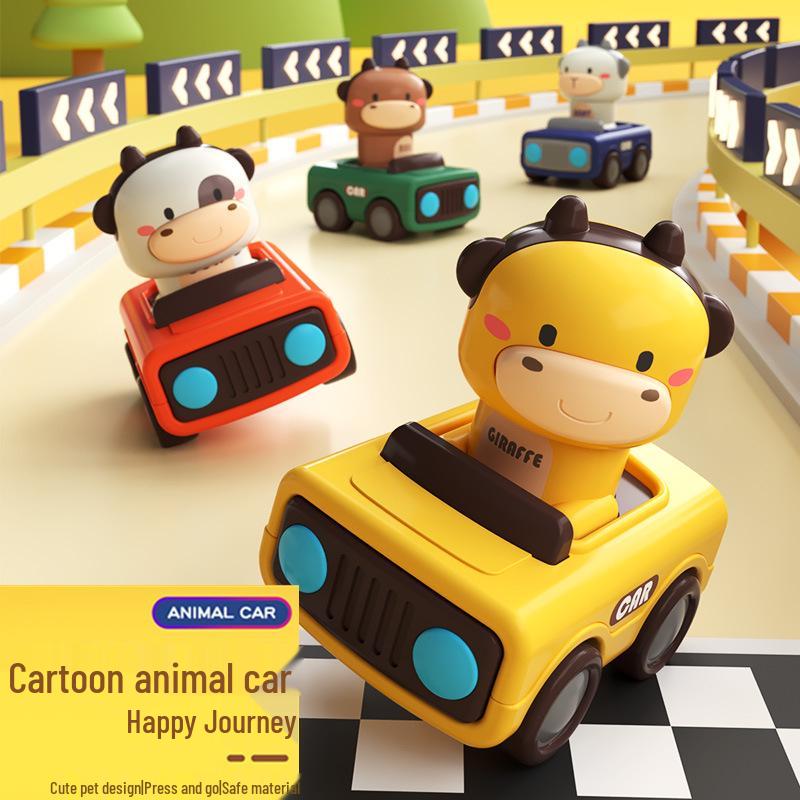Douyin Style Cute Animal Toy Car - Durable, Press-Powered, Sliding Design for Parent-Child Interaction - Cartoon Gift for Boys & Girls