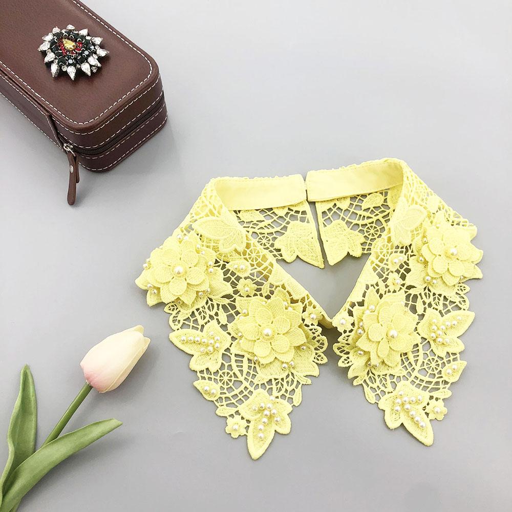Fashion Multi-Color Hollow Out Lace Beaded Detachable Faux Collar Elegant Knitted Polyester Neck Accessory for Sweaters Shirt