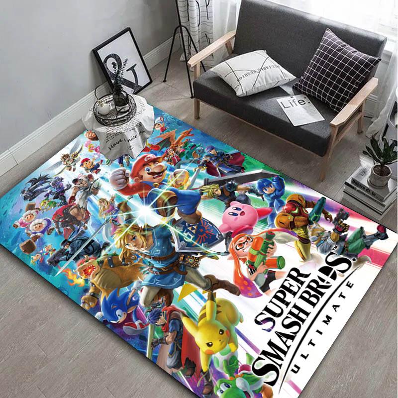 Tapis Tapis Art Personnage de Jeu S-smash-B-Bros U-ultimate pour Décoration de Pièce Maison Chambre Canapé Cadeau Tapis de Sol pour Zone d'Enfants Tapis de Sol Antidérapant