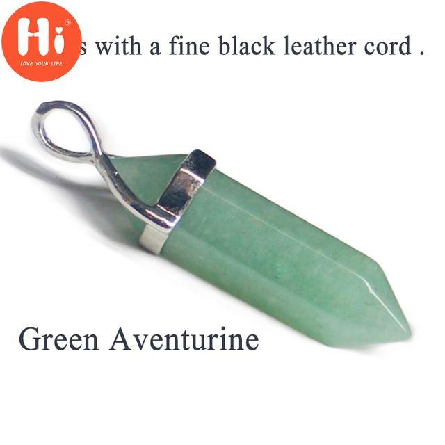 Merhaba Yeni Yeşil Aventurin Opal Kuvars Kristal Kolye Doğal Taş Siyah Deri Altıgen Kolye Gerdanlık Kolye Takı
