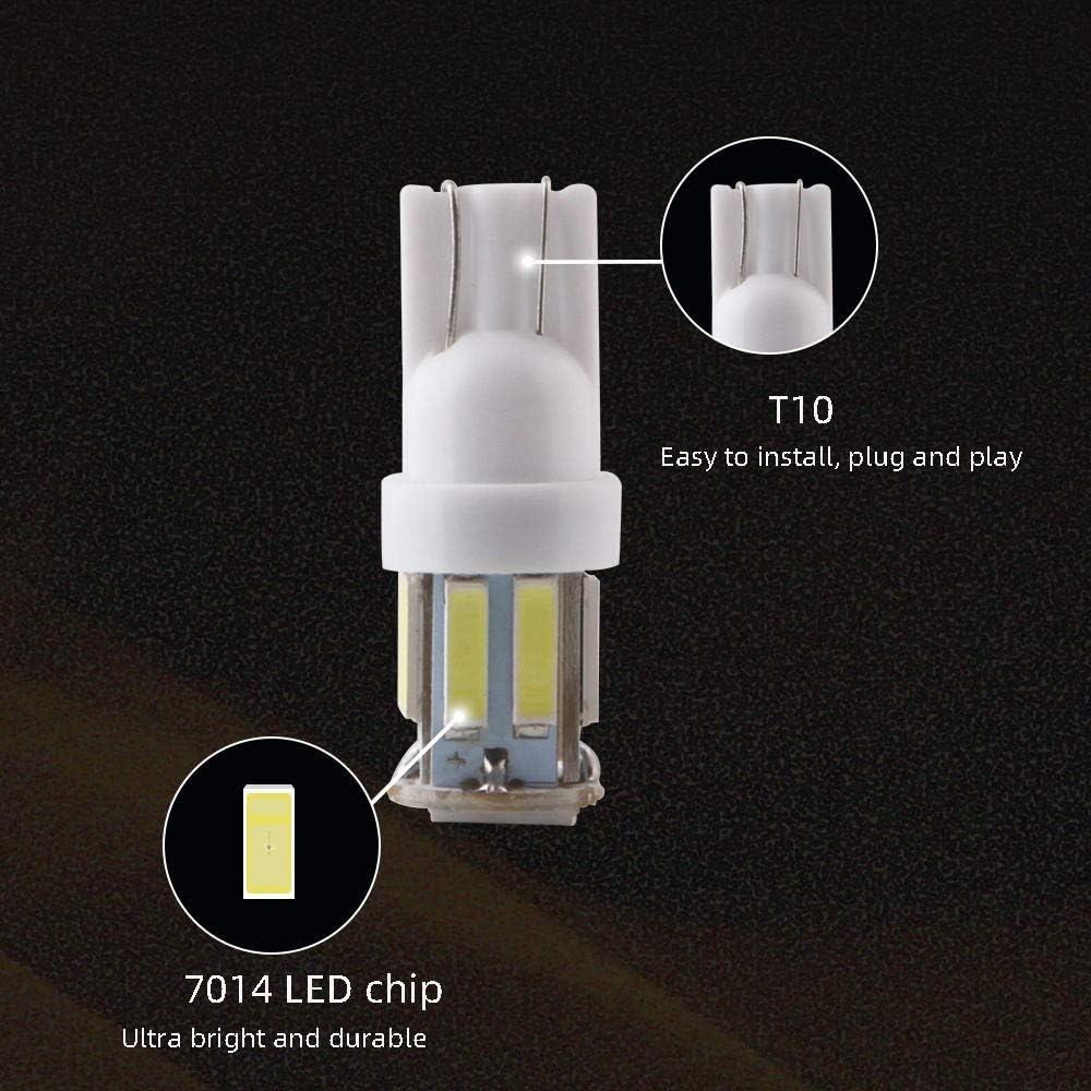 Grandview T10 194 168 921 W5W White LED Interior Lights Bulb Car Replacement Lights Truck License Plate Front Rear Sidemarker Light Dome Map LED