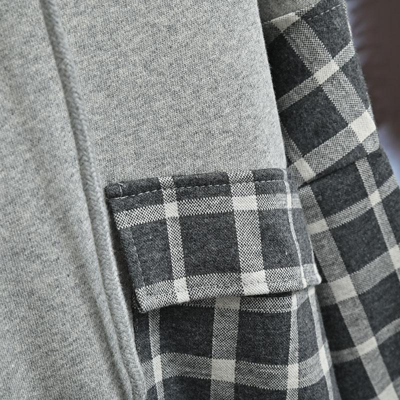 Plus Size Women's Hooded Sweater 2025 Autumn New Korean Loose Splicing Plaid Top