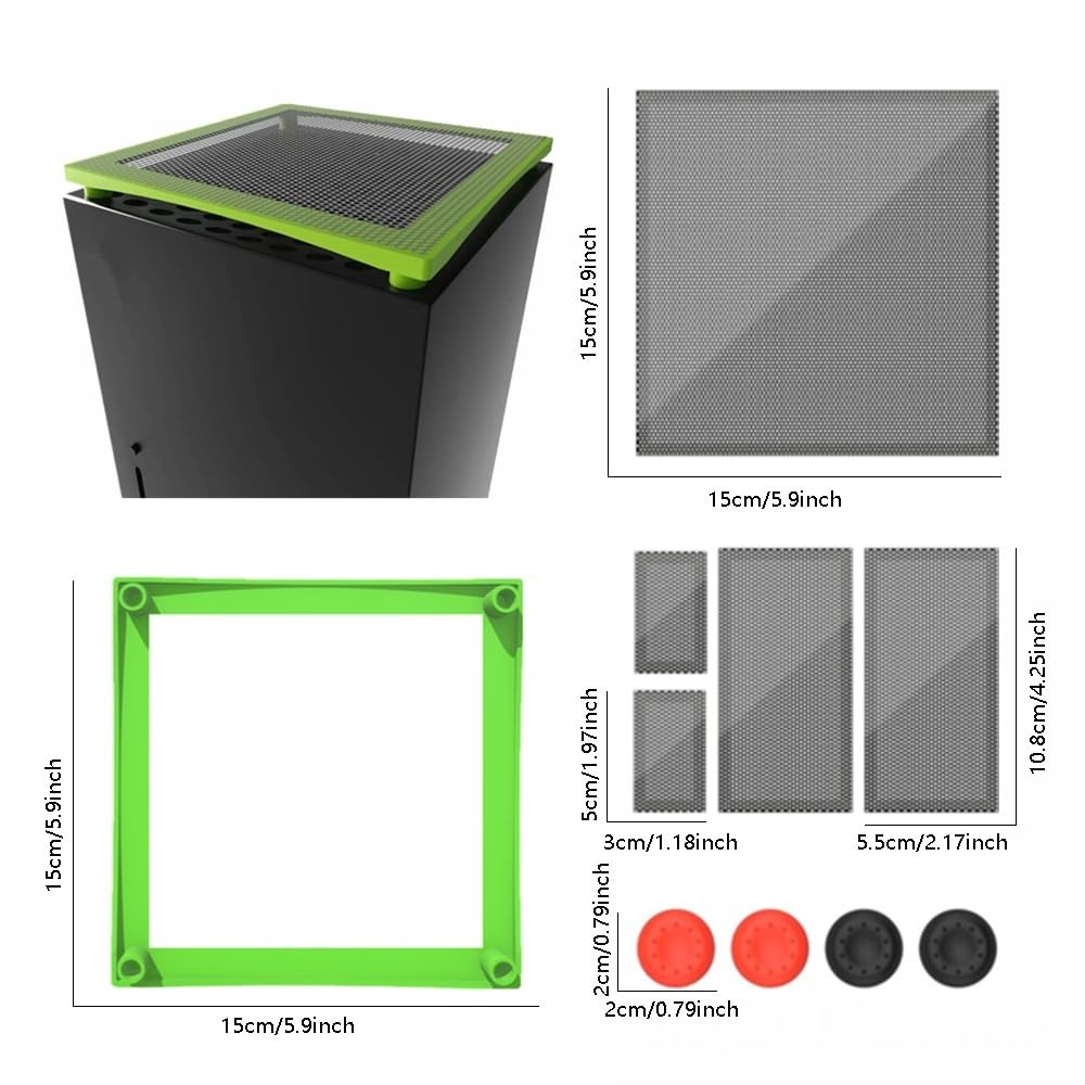 Xbox Series X Dustproof Net Heat Dissipation Stand Set with Silicone Waterproof and Design & High-Quality Cap, Reusable, Adhesive, Non-Slip