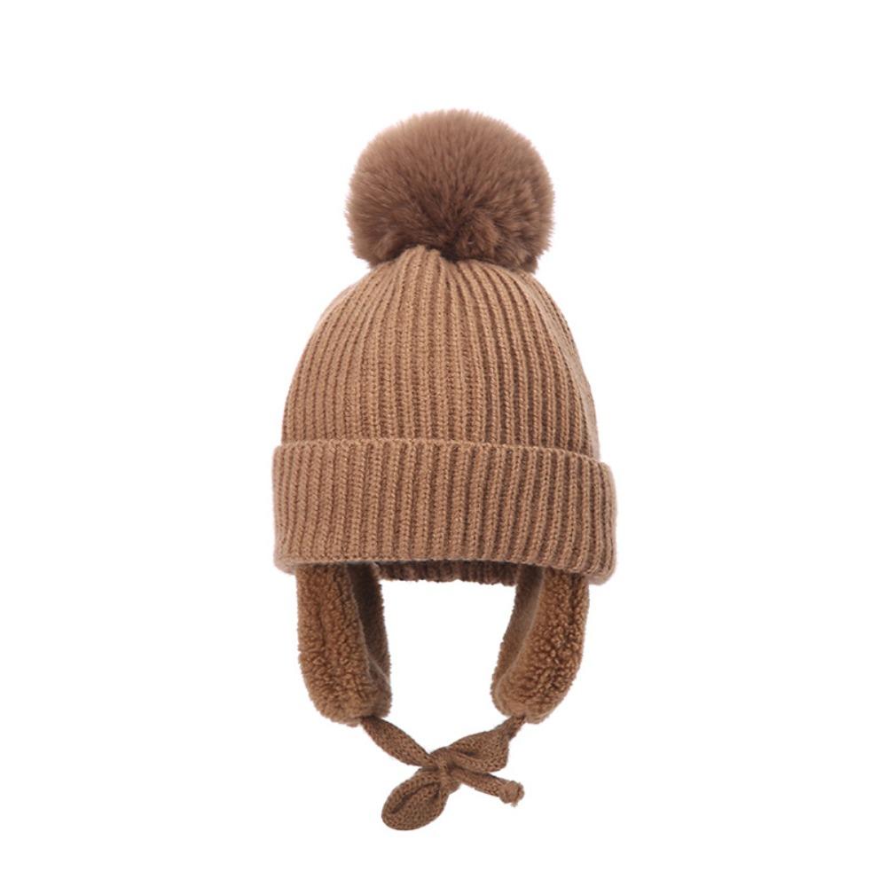 Ear Protection Pompom Beanie with Earflap Plush Wool Cap All-match Children Knitted Hat  Boy