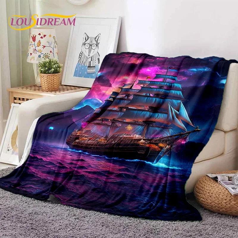 Ancient Pirate Ship Boat,Barque,Sailboa Soft Flannel Blanket for Beds Bedroom Sofa Picnic,Throw Blanket for Outdoor Leisure Gift