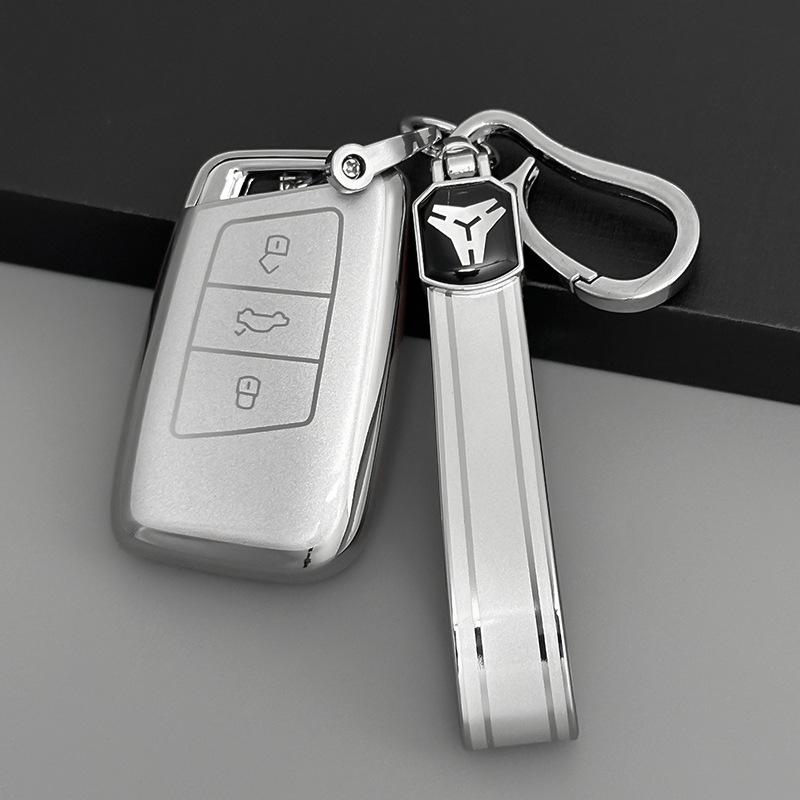 Volkswagen Magotan/Passat B8/Arteon Key Cover: Silver Quicksand Soft Rubber Protective Shell
