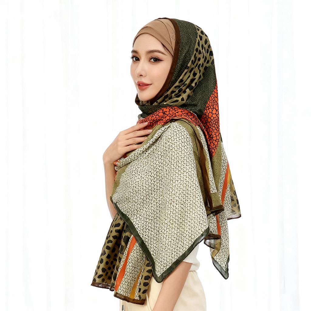 Leopard Print Hijab Scarf For Muslim Women Cotton Linen Headscarf Shawl Wrap Elegant Malaysia Head Wraps Turban Foulard 180*70Cm