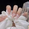 24 Stück Niedliche Girly Kurze Quadratische Falsche Nägel Süße Weiße Französische Nägel Glitzer Stern Strasssteine Nagelkunst Katzenauge Schleife Press-On Nägel