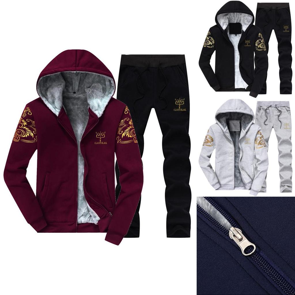 Hochwertiges 2-teiliges Herren-Winter-Fleece-Trainingsanzug-Set mit kuscheliger Jacke und Hose für ultimativen Komfort