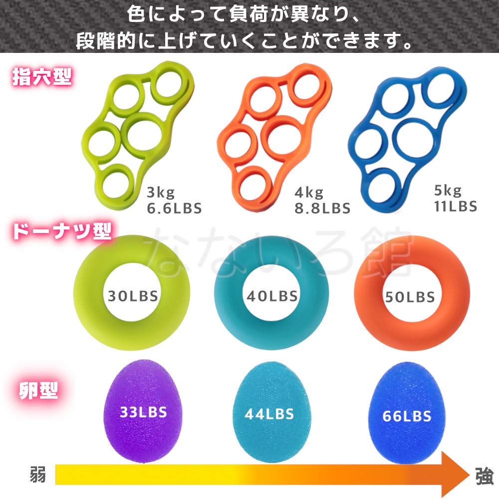 Finger Rehabilitation Grip Strength Training Set Hand Grip Exercise Balls (Nanairokan) 9-Piece Egg-Shaped