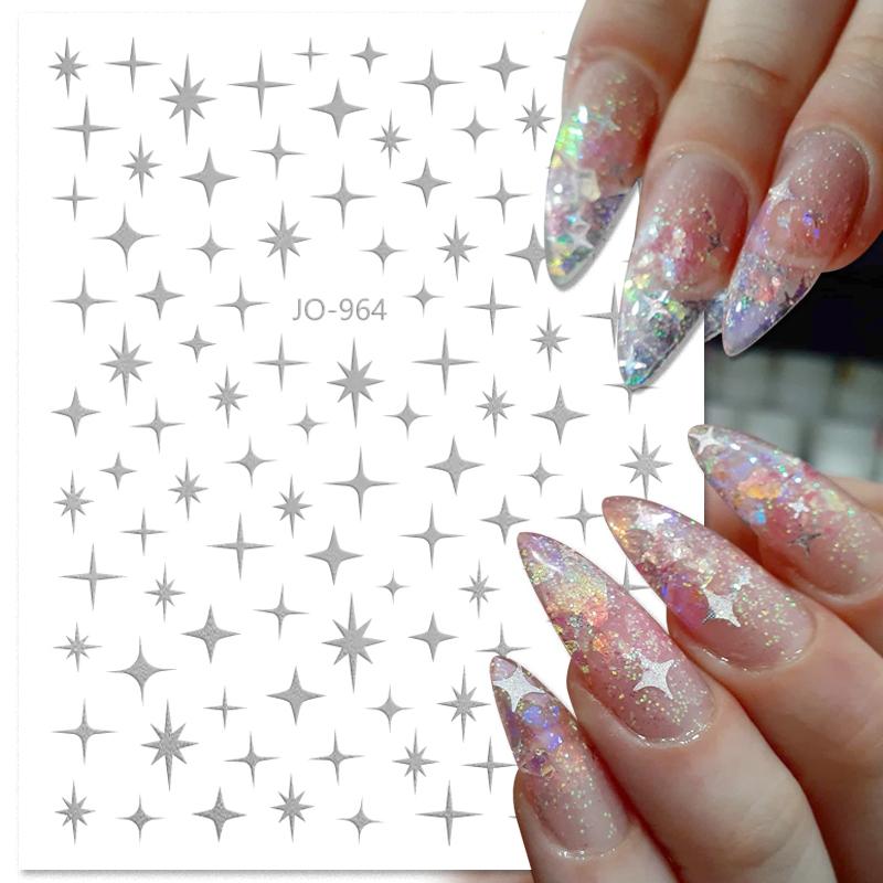 1PCS Black White Butterfly Laser Nail Stickers Nail Art Decoration Abstract Lines Bronzing Flowers Stickers For Nails