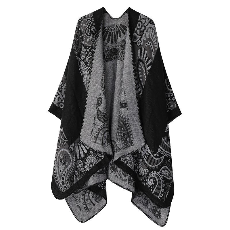 Womens Oversized Knit Shawl Wrap Scarf Ethnic Warm Fleece-Like Cape Travel Winter