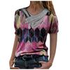 Women Tie-dye Printed Embroidery Collar Splicing Sleeve Pullover Blouse Tops