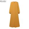 ZANZEA Women Muslim Casual O-neck Loose Long Sleeve Dress
