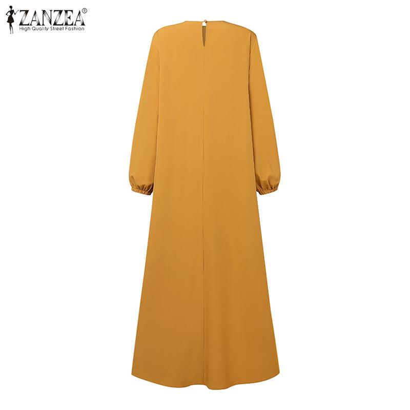 ZANZEA Women Muslim Casual O-neck Loose Long Sleeve Dress