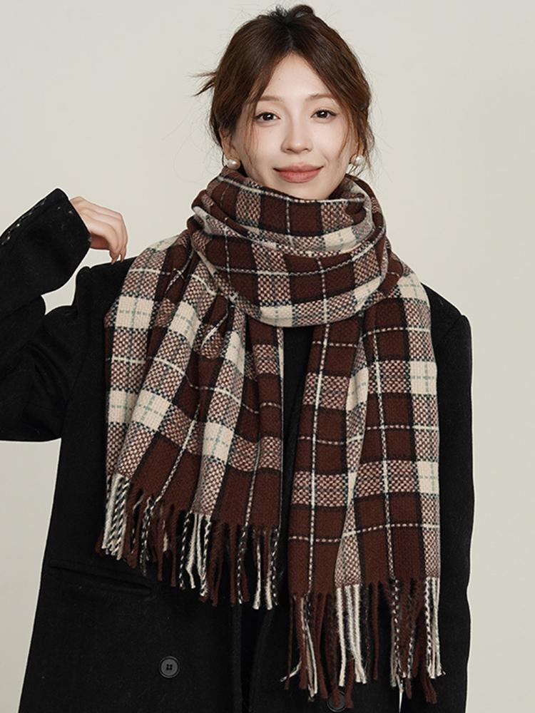 Retro Knitted Scarf Winter Women Men Casual Preppy Plaid Print Tassel Warm Scarve Pashmina Mujer Male Foulard Wrap Shawl Unisex