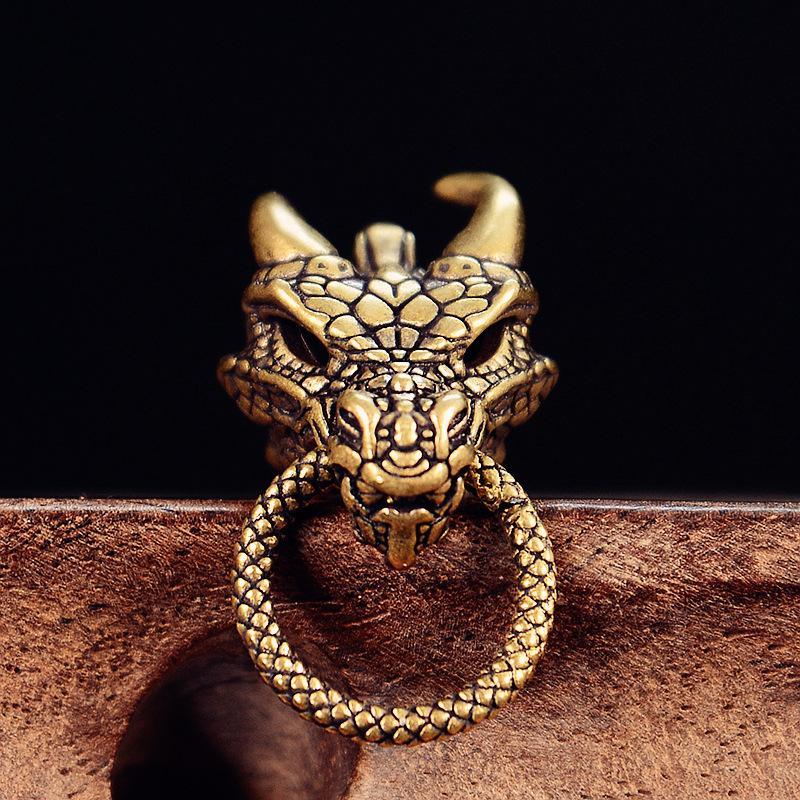 Brass Zodiac Dragon Statue Retro Animal Crafts Luck Success Feng Shui Ornament Home Decor Hanging Accessories