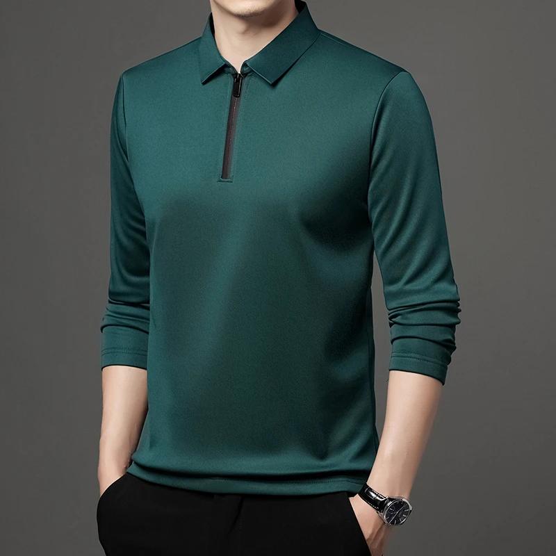 Men's Solid Color Long Sleeved POLO Shirt Casual Fashion Top