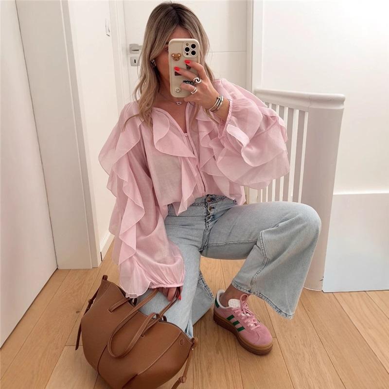 Mesh Sonnenschutzhemden Kordelzug Dünnes Langarm-T-Shirt Sommer Strand Cover Damen Freizeitbluse Damen Koreanische Feenoberteile