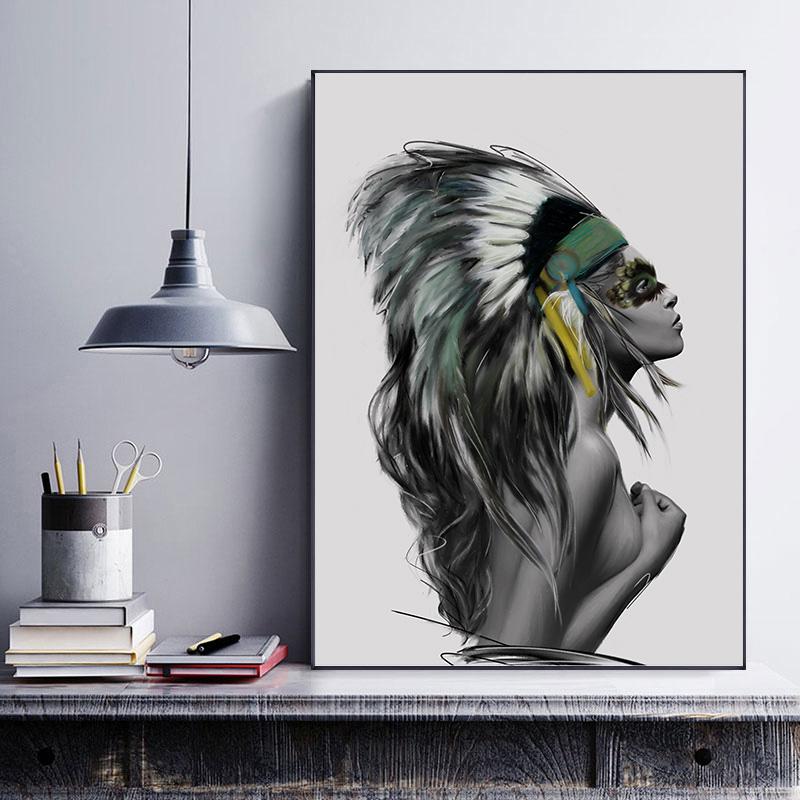 Abstract Fashion Feather Butterfly Women Canvas Poster Picture Wall Art, Modern Living Room Home Decoration Print