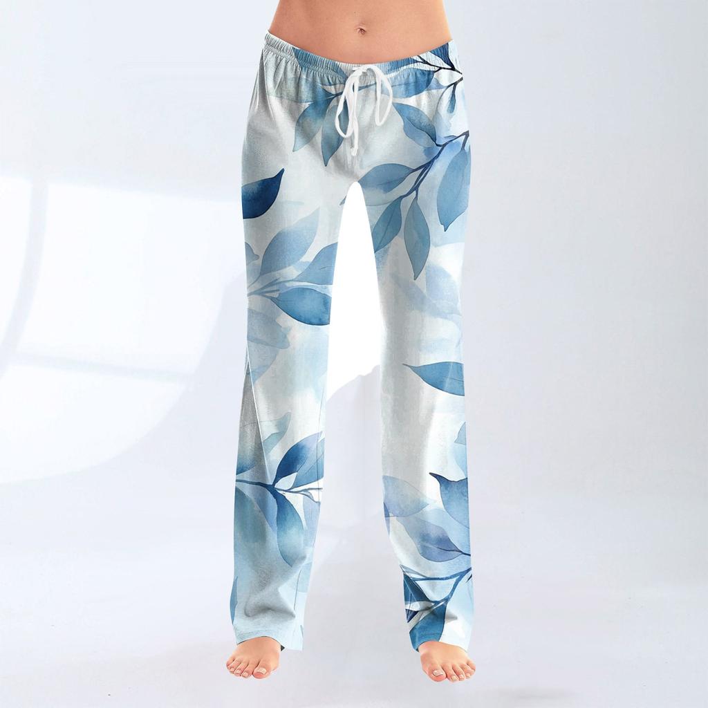 Pantaloni casual largi pentru femei, cu imprimeu cu fundă