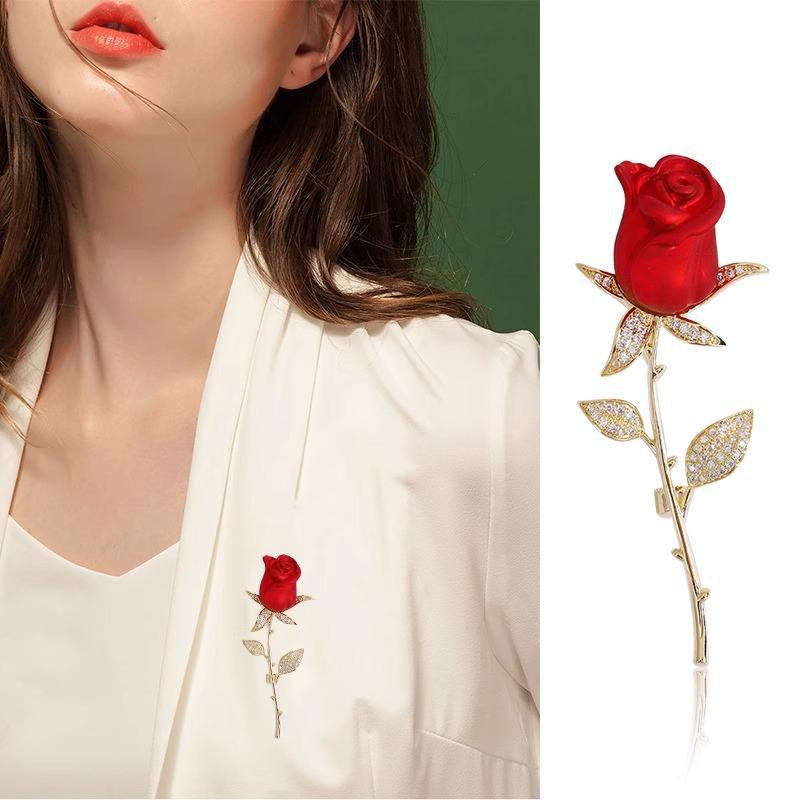 Sparkly Rhinestone Rose Brooch Creative Beautiful Flower Jewelry for Women Office Meeting Attire Decor Accessory