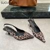 Fashion SUOJIALUN 2025 Spring Brand Women Sandal Fashion Leopard Print Ladies Elegant Slingback Shoes Pointed Toe Thin High Heel Pumps