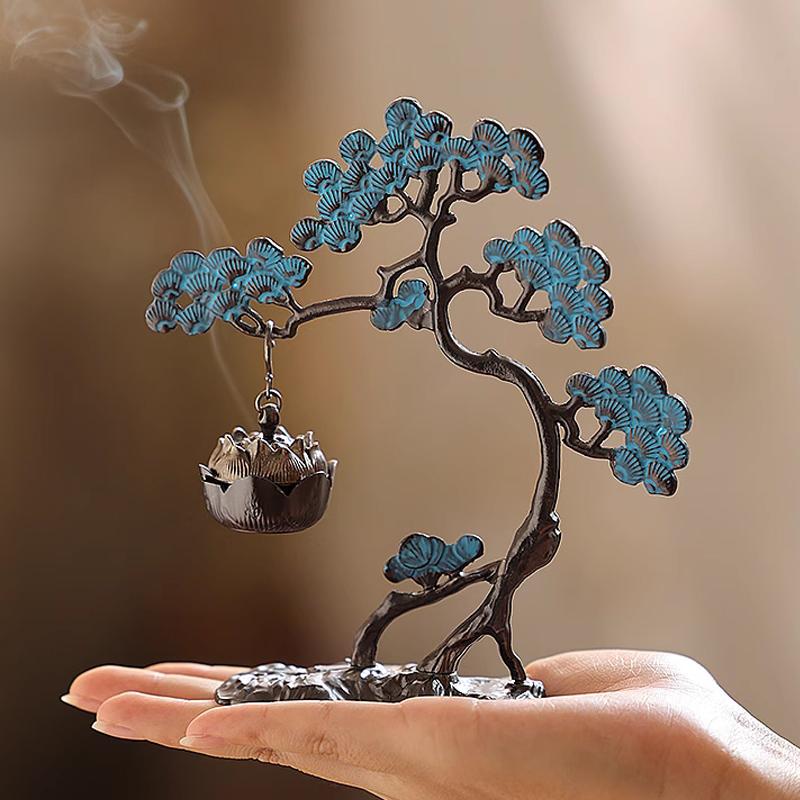 Creative Welcome Guest Pine Incense Burner Ornament Zen Tea Ceremony Home Indoor Chinese Hollow Retro Hanging Incense Burner 1Pc
