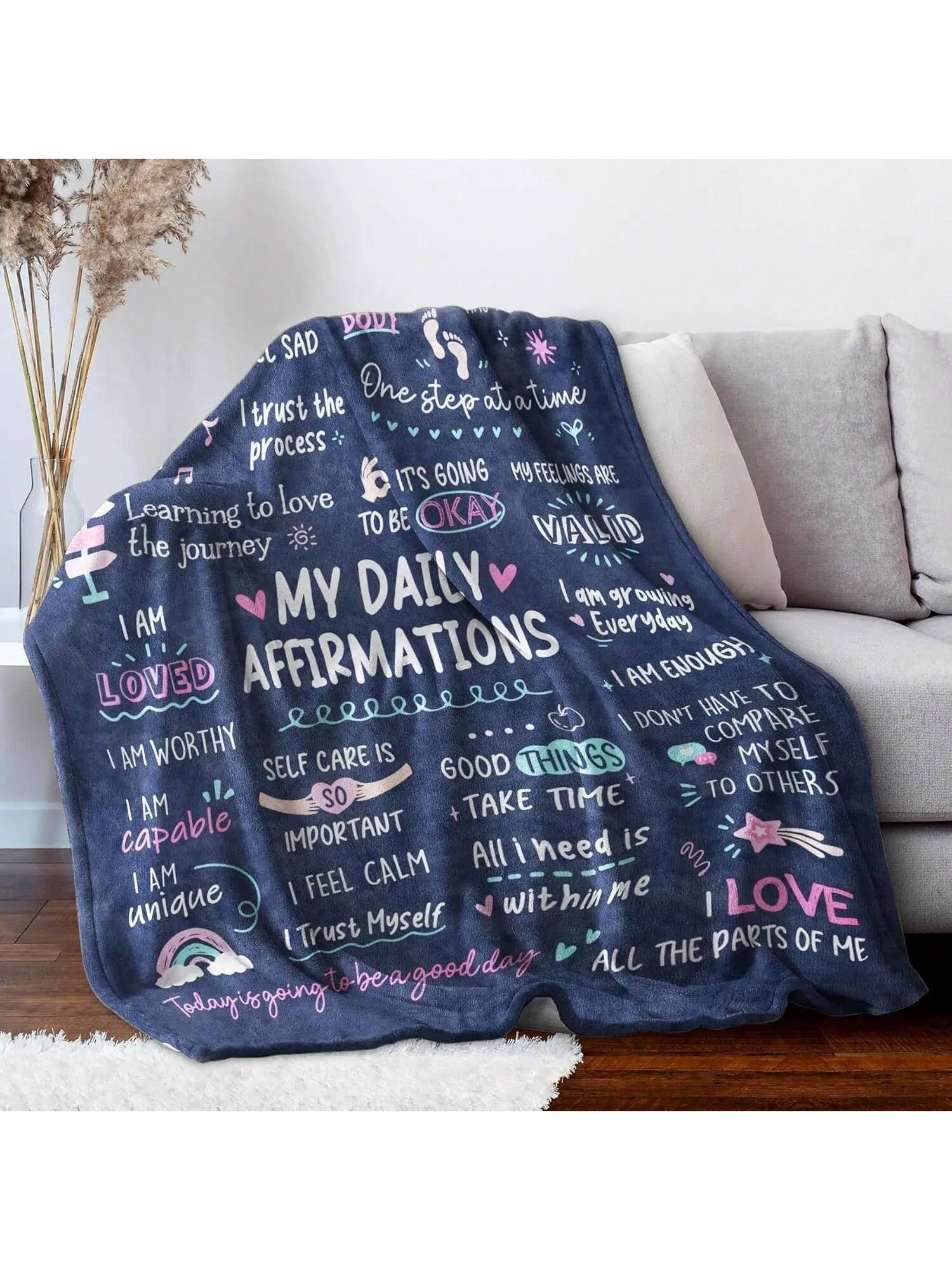 Inspirational Daily Affirmations Throw Blanket For Self - Care & Positive Vibes 75X95CM