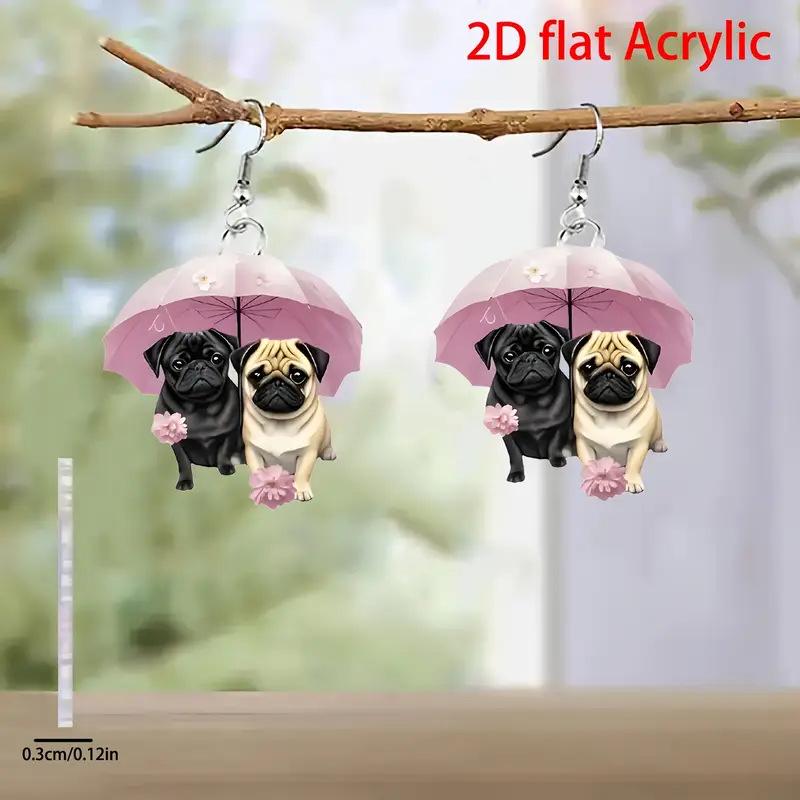 Cross-border new cute umbrella puppy dog earrings flat acrylic creative cartoon animal dog earrings