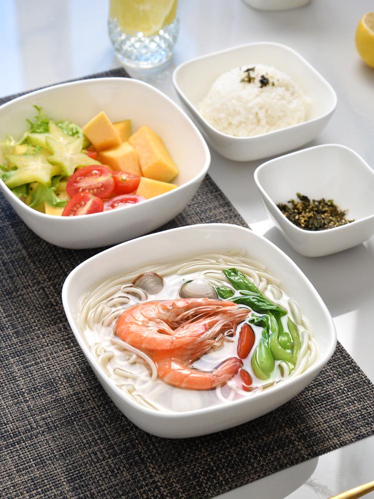 

6-Inch Japanese Bone China Square Bowl - Ideal for Noodles, Dessert, Salad, or Porridge 3.5-inch Square Bowl