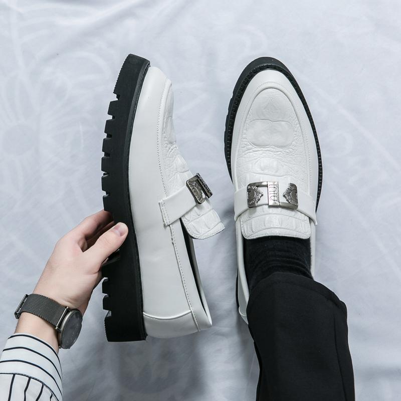 Fashion White Loafers Mens Party and Business Loafers Thick Soled Men Dress Platform Shoes Comfortable Slip-On Fashion New Casual Shoes
