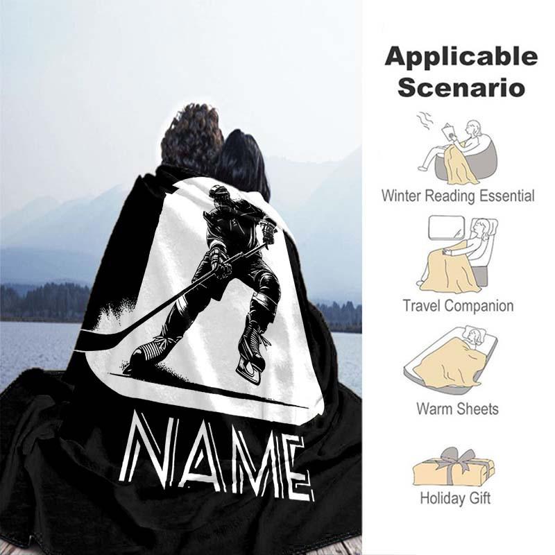 Playing Hockey Customize Your Name Blanket Warm Comfortable Soft Blanket For Chair Office Sofa Bed Sofa Office Camping Suitable For Gifting Relatives