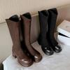 Winter Chunky Women Motorcycle Long Boots Fashion Zippers Ladies Elegant Knee High Boots Platform Thick Bottom Footwear Shoes 42