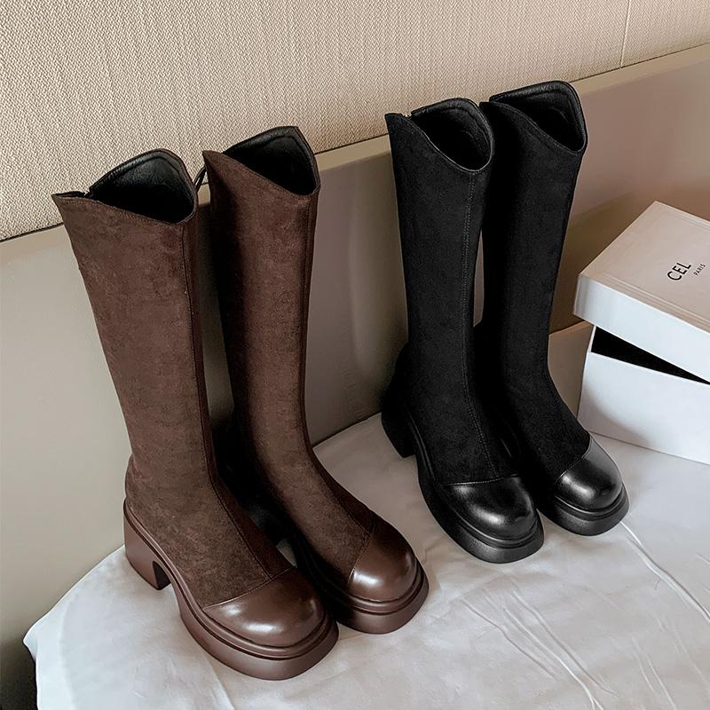 Winter Chunky Women Motorcycle Long Boots Fashion Zippers Ladies Elegant Knee High Boots Platform Thick Bottom Footwear Shoes 42