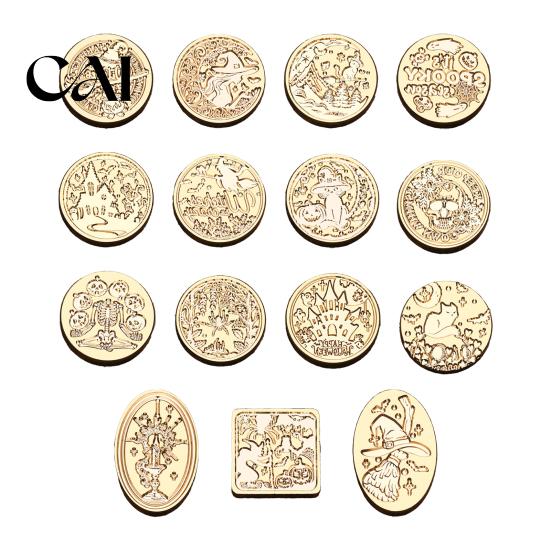 Wax Sealing Accessories Halloween Themed Brass Seal Stamp Head, Pumpkin Ghost Witch Bat Engraved Head Replacement for Envelope Journal Gift Wrap Party