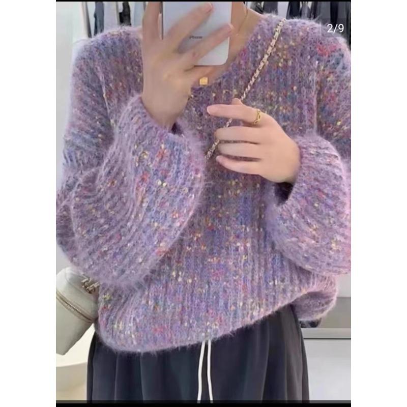 

Осень и зима новый ленивый ветер вязаный свитер джемпер мягкий восковой свободный универсальный V-образный вырез цветной акцент верхний свитер one size fits all