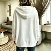 Women Solid Color Button Hooded Velvet Long Sleeve Casual Cardigan Coat