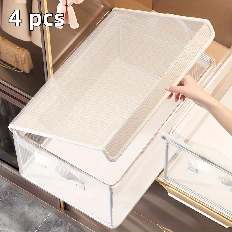 4PCS Large PVC Storage Box with Lid - Collapsible Dustproof Clothes and Pants Organizer - Perfect for Home and Dorm Room