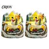 Resin Holiday Home Decor 2Pcs Christmas Train Music Box with Rotating Light, Snow Village Carousel Tree Hanging Decorations Ornament, Battery/USB