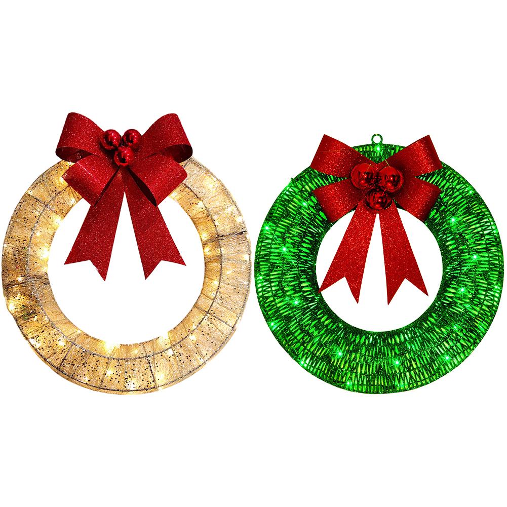 Christmas Doorplate Decor Large Bow LED Warm Light Front Door Hanging Festival Celebration Scene Layout for Wedding Stage Office