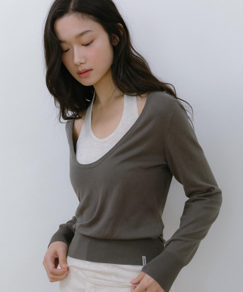MELLOTORY Halterneck Layered Knit Top (2 Colors)
