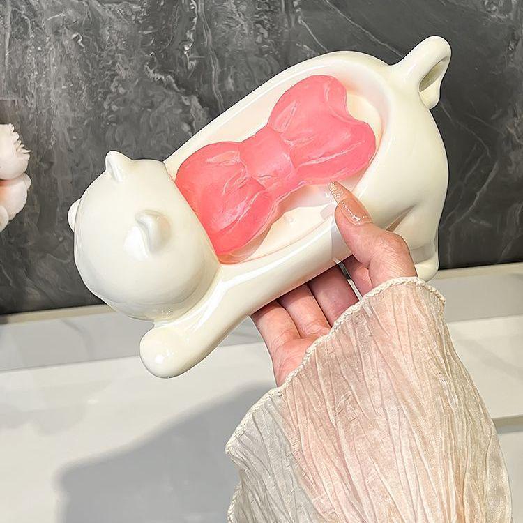 Creative Cartoon Cat Soap Dish - Cute Bathroom Accessory with Drain