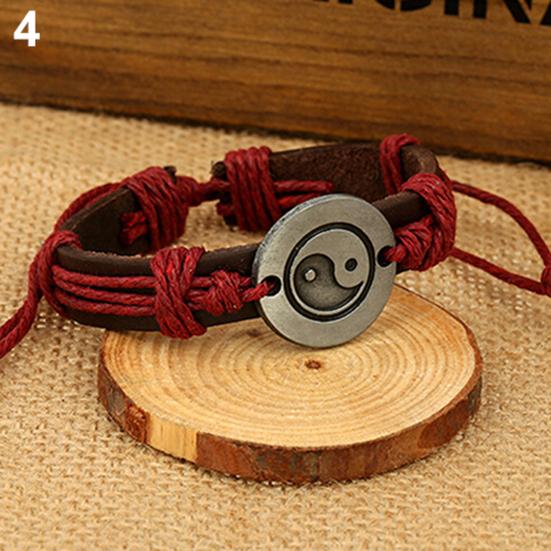 Unisex Eight Diagram Faux Leather Rope Weave Charm Infinity Multilayer Bracelet for Party
